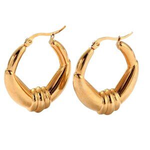 1 3/8 Inch 34mm Hoop Gold Tone Pierced Post Earrings